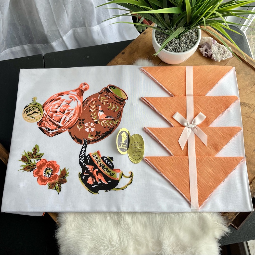 Vintage Lady Christina Made in Canada Table Cloth and Napkins New with Sticker